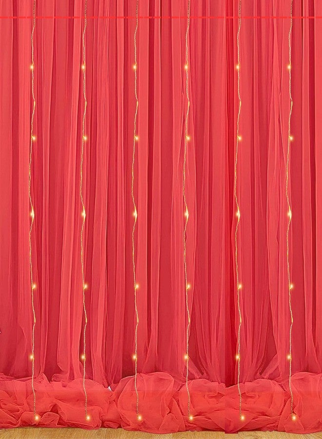 1iAM 3pcs Red Decoration Net Light Combo - 2pcs Large, Stitched with Ribbon, Nylon Made, Reusable, Soft, Wrinkled Free, 8.5x5ft Each, Backdrop Net Curtains & 1pc 11m Long Rice Light for Party - Image 1